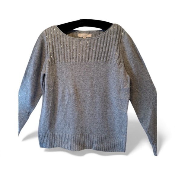 LOFT Gray Sequin Sparkle Ribbed Boat Neck Pullover Sweater - Picture 1 of 5